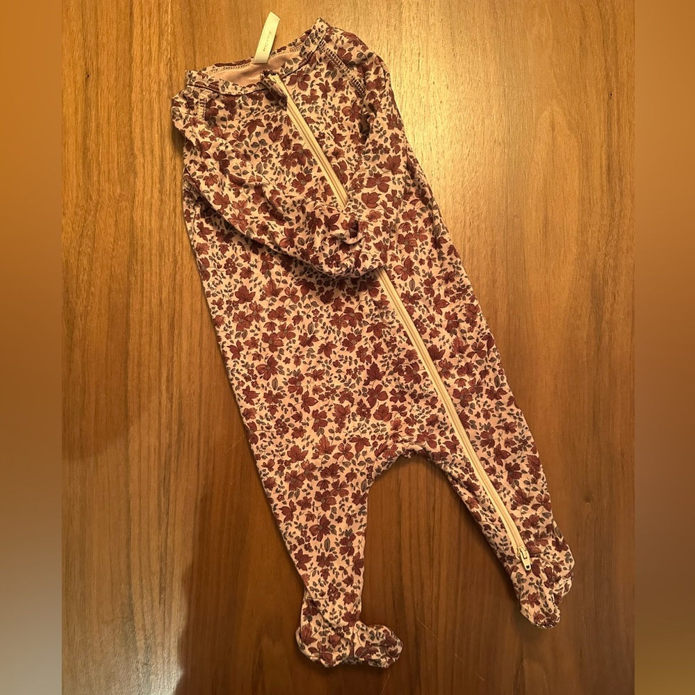 Rylee + Cru Burgundy Floral Bamboo Zip Footie